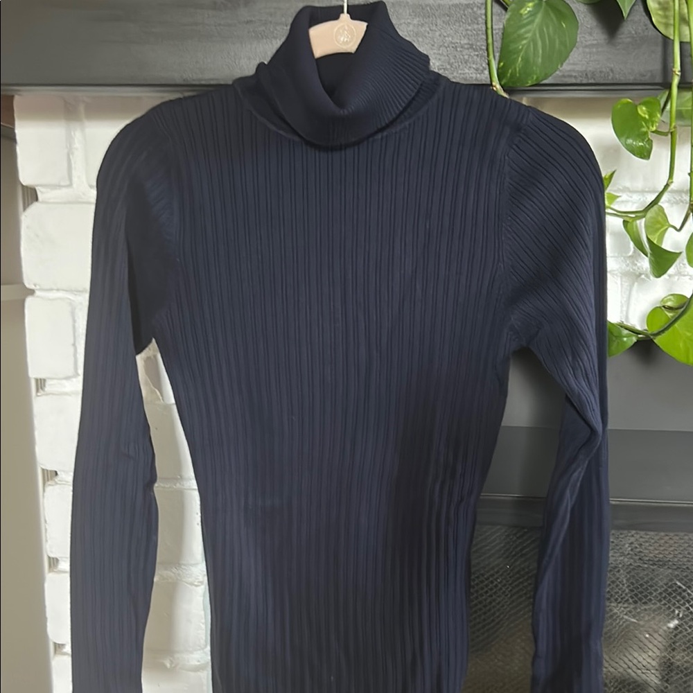 George Blue Turtleneck Sweater with Ribbed Texture